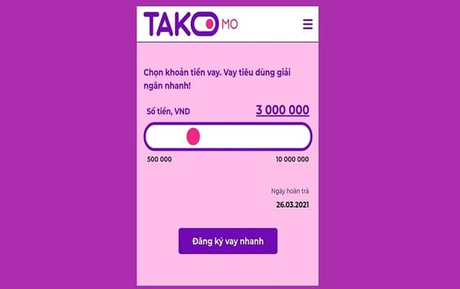 Đăng ký hồ sơ vay tại Takomo takomo