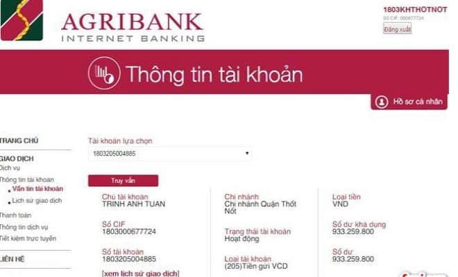 Kiểm tra lịch sử giao dịch Agribank