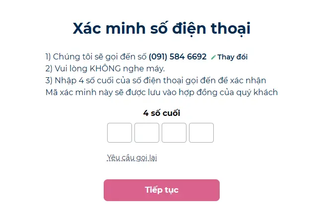 Xác minh số điện thoại để đăng ký vay tiền DongPlus