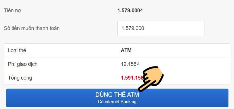Nhập số tiền thanh toán và nhấn "DÙNG THẺ ATM"