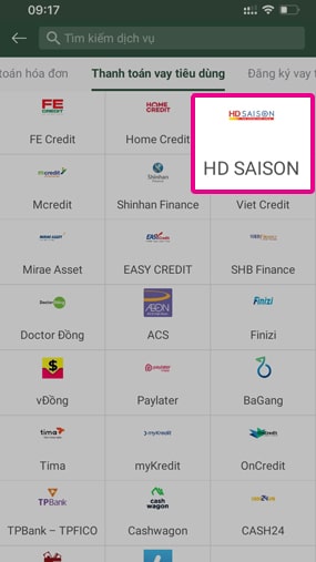 Tiếp đến chọn "HD SAISON"