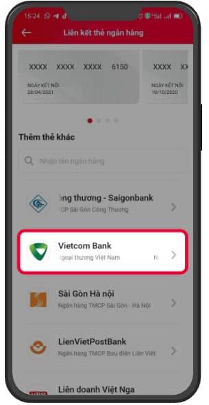 Chọn "Vietcom Bank"