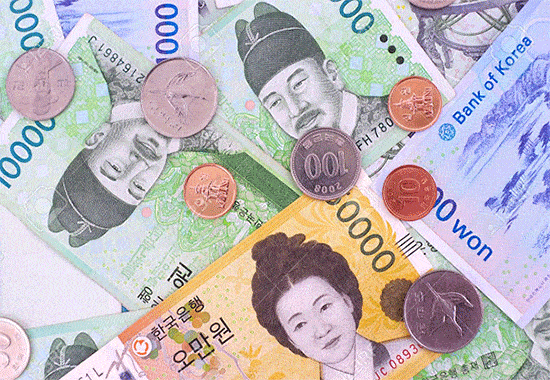Các mệnh giá tiền Won đang được lưu hành