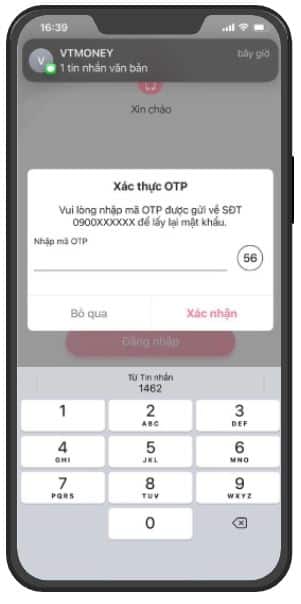 Nhập mã OTP được gửi về số điện thoại của bạn