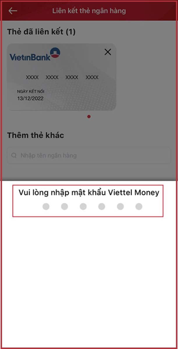 Nhập mật khẩu tài khoản Viettel Money để hoàn thành hủy liên kết